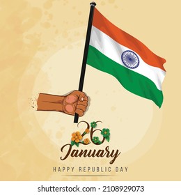 illustration of hand with flag for Happy Republic Day of India celebration (26 January) vector poster creative banner background