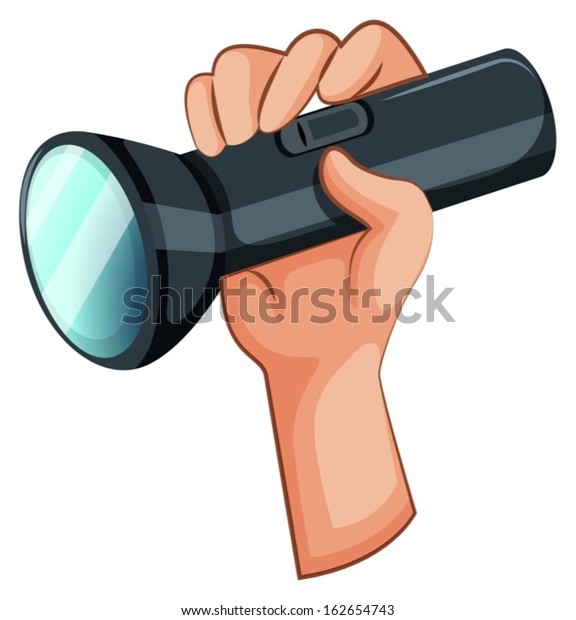 Illustration Hand Flashlight On White Background Stock Vector (Royalty