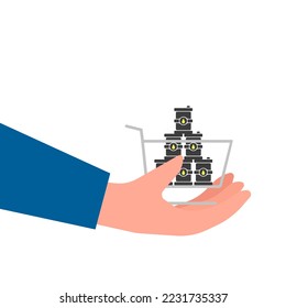 illustration of a hand with a gasoline basket icon