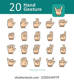 Illustration of Hand Gesture Collection design Filled Icon. Hand Gesture Filled Icon Pack. Set of Hand Gesture Filled Icon