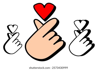 Illustration of Hand Gestures Forming Heart Symbol With Vibrant Icons. korean love sign 