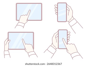 Ilustração de gestos manuais para smartphones e tablets, especificamente para interações com touchscreen