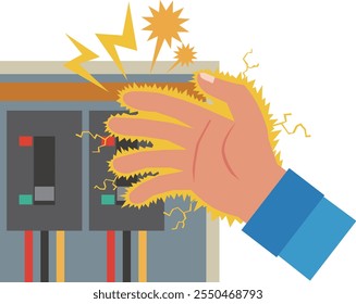 Illustration of a hand getting electrocuted by a switchboard