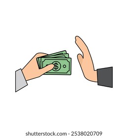 Ilustração de uma mão dando um suborno, adequado para um projeto de tema de finanças