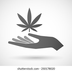 Illustration of a hand giving a marijuana leaf