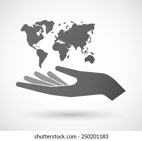 Illustration of a hand giving a world map