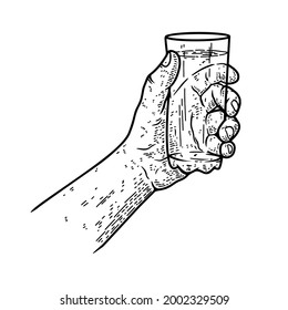 Illustration of a hand with glass of water. Design element for poster, card, banner, menu. Vector illustration