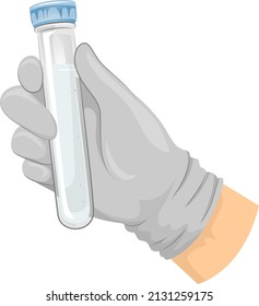 Illustration einer Hand mit Handschuhen, die einen TestTube mit Wasserprobenentnahme im Labor führen