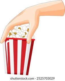 Illustration of hand grabbing popcorn from striped box