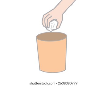 Illustration of a hand grabbing trash into a trash can