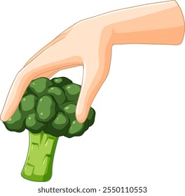 Illustration of a hand grasping a broccoli