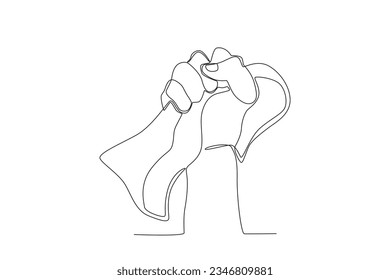 An illustration of a hand grasping a flag. Youth pledge one-line drawing