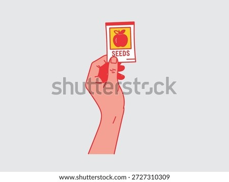 Illustration of a hand grasping a packet of seeds