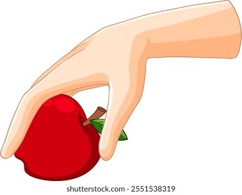 Illustration of a hand grasping a red apple