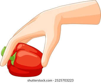 Illustration einer Hand, die eine rote Paprika greift