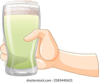 Illustration of a hand with a green beverage