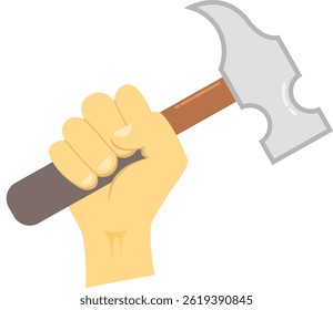 Illustration of a hand gripping a hammer against a white background. Perfect for construction, repair, DIY, and related themes