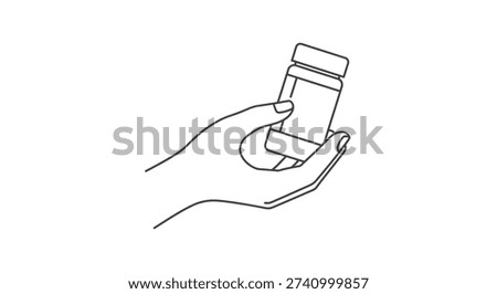 An illustration of a hand gripping a small closed bottle.