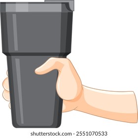 Illustration of a hand gripping a travel mug