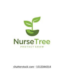 Illustration of hand guarding nature a plant to flourish logo design