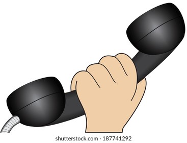 Illustration of a hand with a handset on a white background