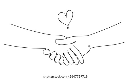 Ilustração de uma forma de mão e coração desenhada com linhas pretas simples. Um golpe.