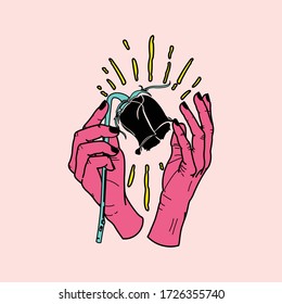 Illustration Hand Hold Whitered Rose with Pop Style Design