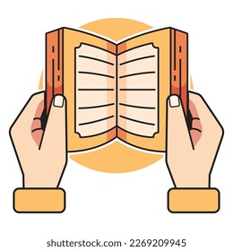 Illustration of a hand holding al-qur'an or reading a book