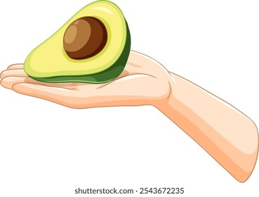 Illustration of a hand holding an avocado