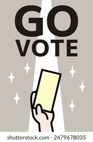 Illustration of a hand holding a ballot paper with a banner encouraging voting