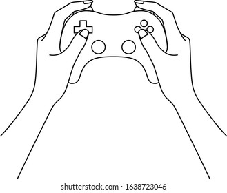 Illustration of a hand holding a beautiful Japanese woman holding a game controller, drawn in vector
