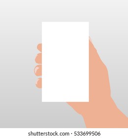 Illustration of a hand holding a blank card isolated on a white background.