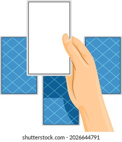 Illustration of a Hand Holding a Blank Tarot Card and Reading It