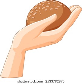 Illustration of a hand holding a bread roll