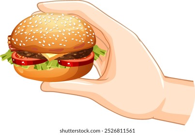Illustration of a hand holding a burger