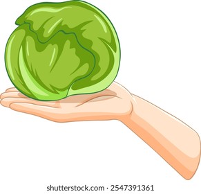 Illustration of a hand holding a cabbage