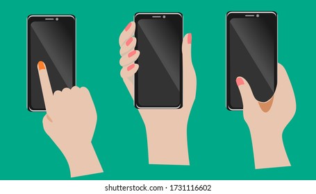 Illustration of a hand holding a cell phone for Website or Mobile Application Vector Concept Marketing and Digital marketing