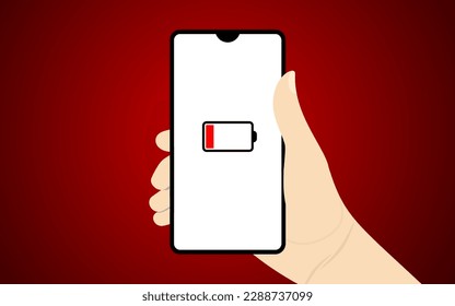 illustration of a hand holding a cellphone whose battery will run out