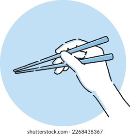 Illustration of a hand holding chopsticks.