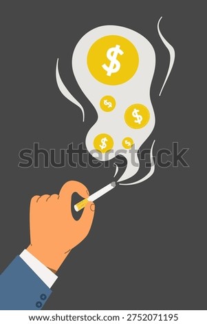 Illustration of Hand Holding a Cigarette with Smoke Forming Dollar Signs Symbolizing the Financial Cost of Smoking