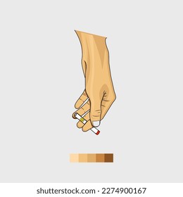 ilustración de la mano sosteniendo un cigarrillo. anatomía de estilo vectorial. ilustración manual.