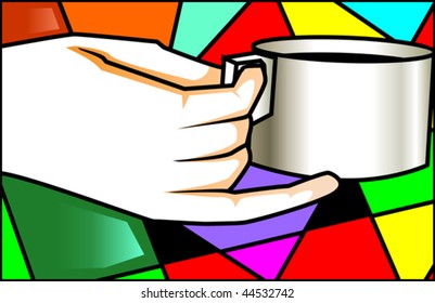 Illustration  of hand holding coffee cup	