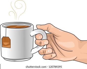 Illustration of a hand holding a cup of hot tea