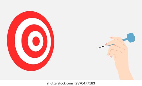 illustration of a hand holding a dart preparing to shoot a target. isolated on white background. flat style vector illustration.
