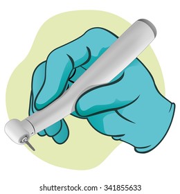 Illustration of a hand holding a dental drill. Ideal for catalogs, informative and institutional material