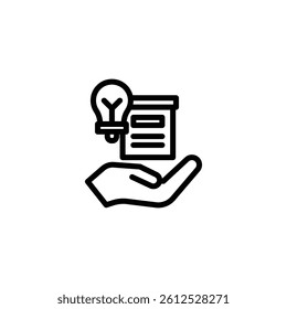 Illustration of a hand holding document with lightbulb to show an idea being presented Great for technology and business concepts.