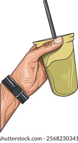 an illustration of the hand with holding a drink cup, made with vector style desig.aailabel for sample 