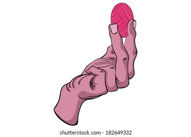 Illustration of hand holding easter egg , no gradients used, no blends used, no transparency used, illustration is expanded and easy to edit by global swatches 