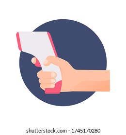 illustration of a hand holding a firing thermometer or a temperature check. flat design. can be used for elements, icons, landing pages, web sites, UI.