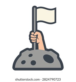 Illustration of a hand holding a flag pole planted in a rock. Symbolizing exploration, achievement, and marking a territory. Great for adventure themes.